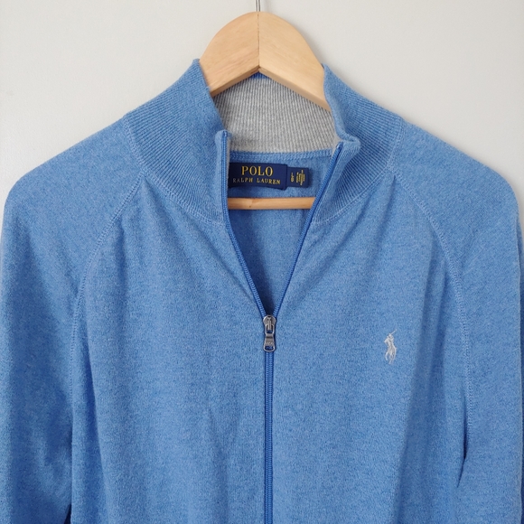Polo Ralph Lauren Full Zip Cotton Sweater Size Large Blue - Picture 7 of 15